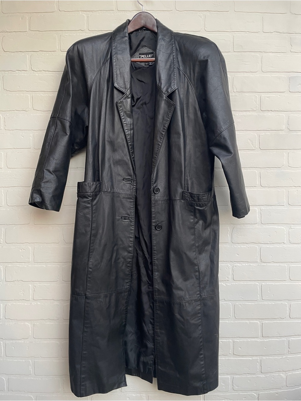 Vintage 90’s Black Leather Long Trench leather Coat